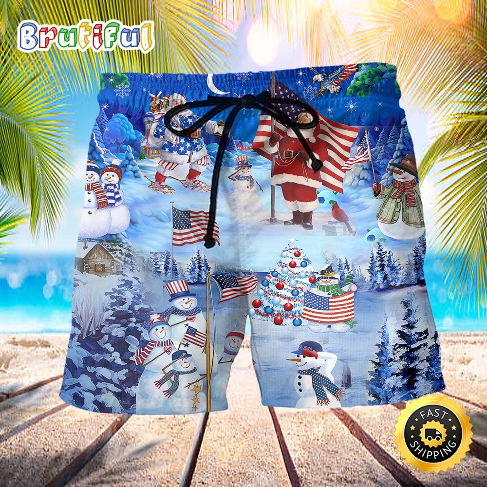 America Merry Xmas Funny Independence Day Beach Short yzymv4