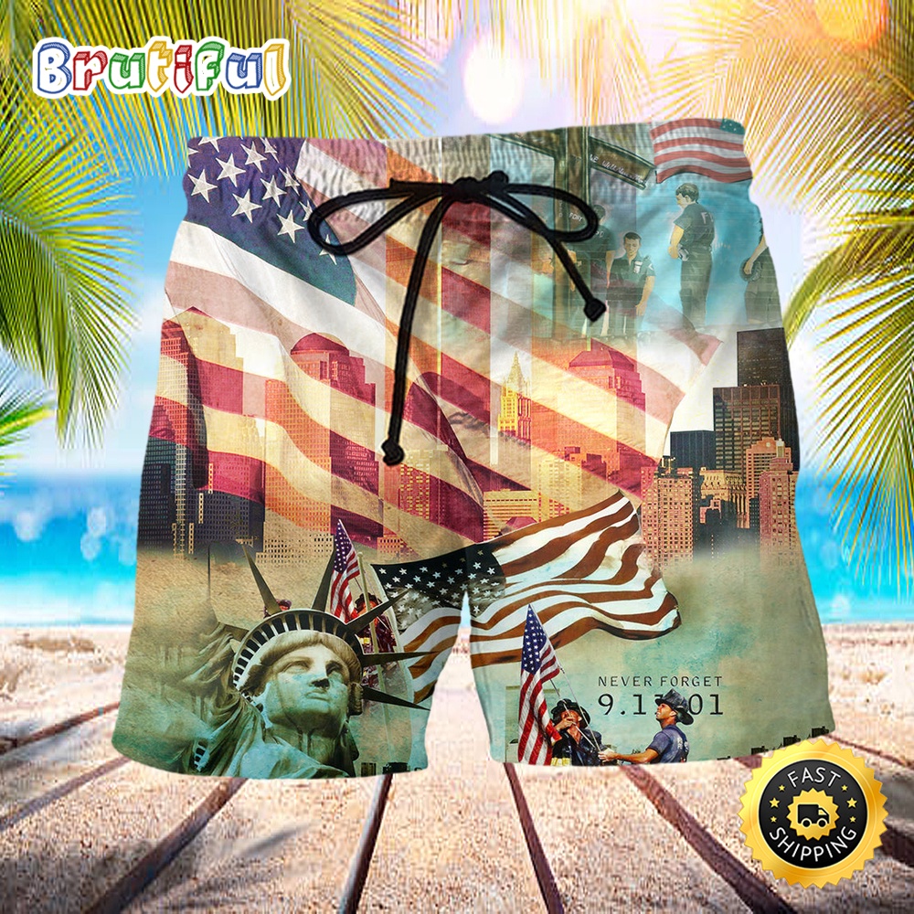 America Never Forgotten Tower Challenge Independence Day Beach Short lysph6