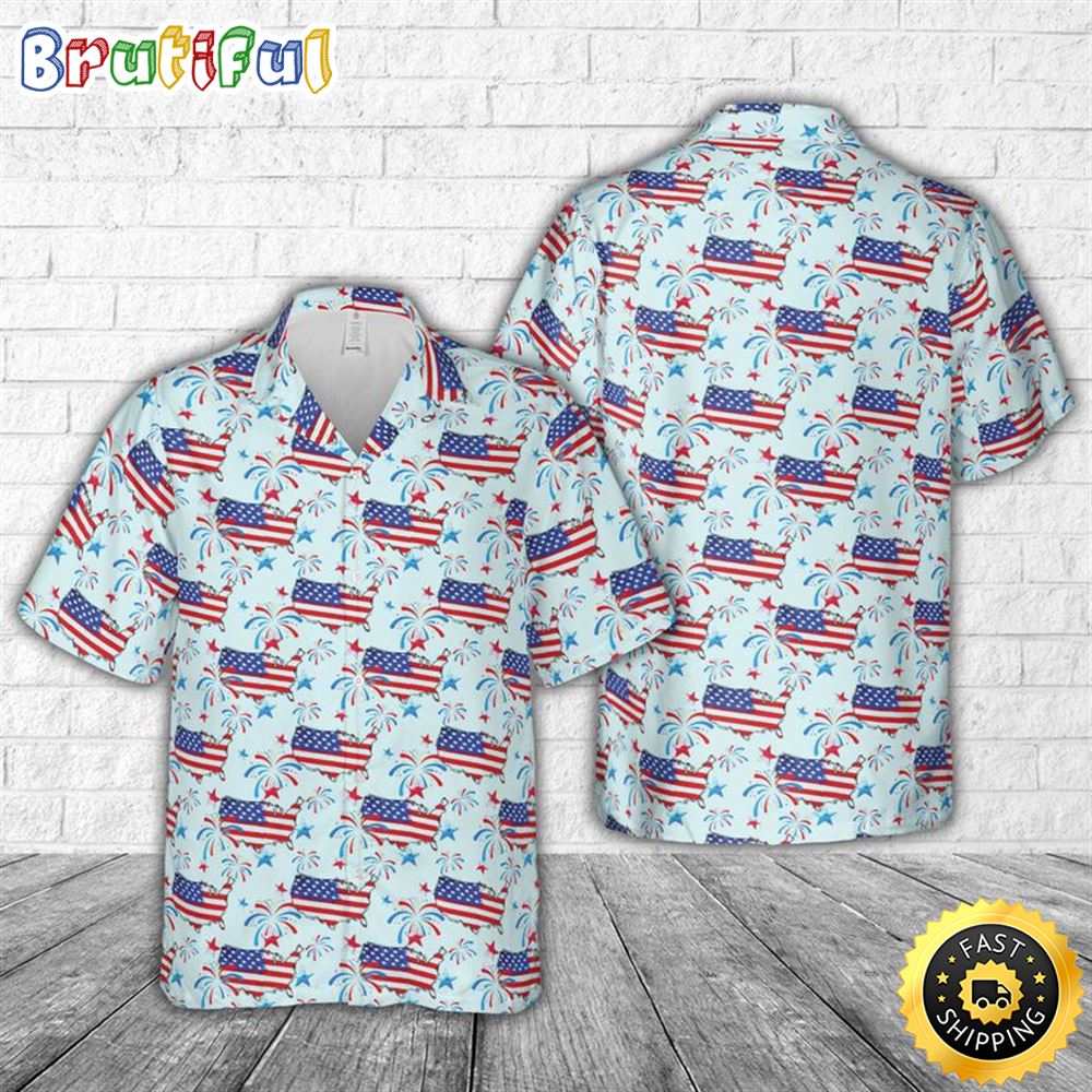 American Map 4th Of July Hawaiian Shirt Short Sleeve Hawaiian Shirt For Men wphsvg