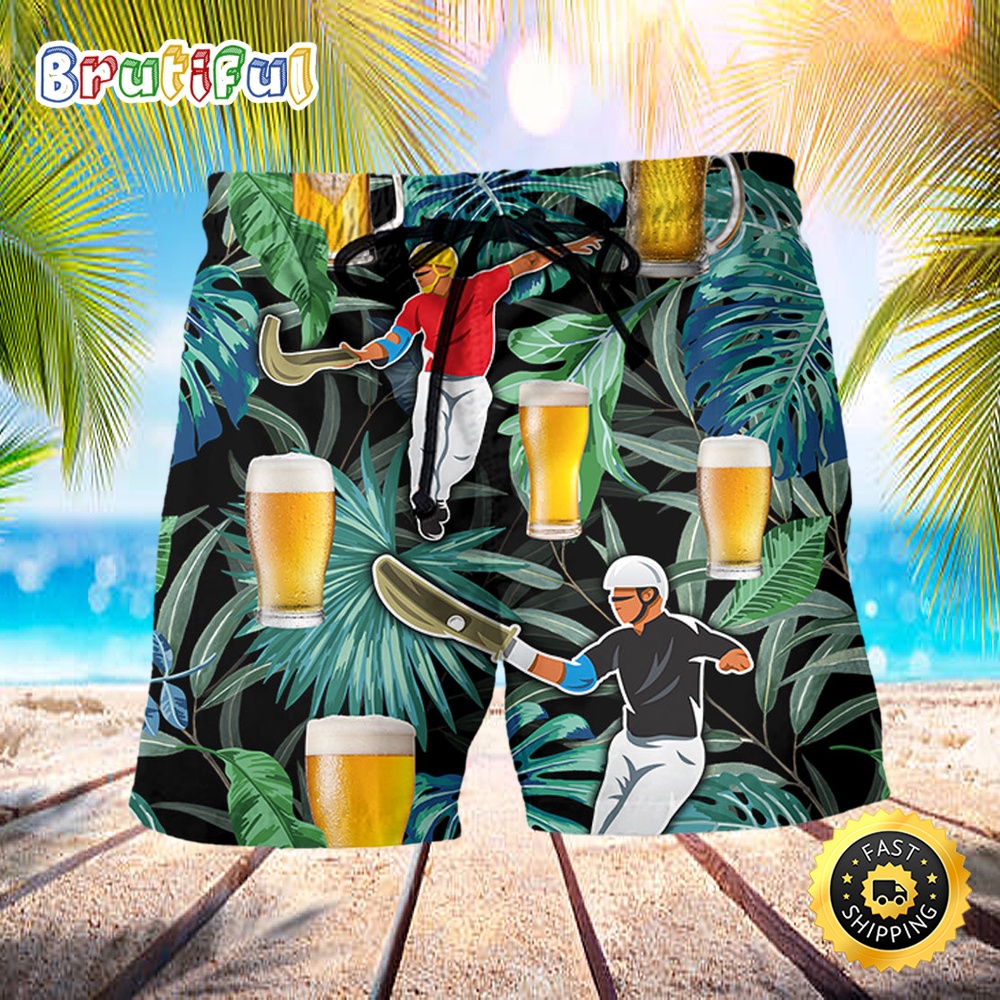 Beer And Jai Alai Tropical Pattern Beach Short ijvrya