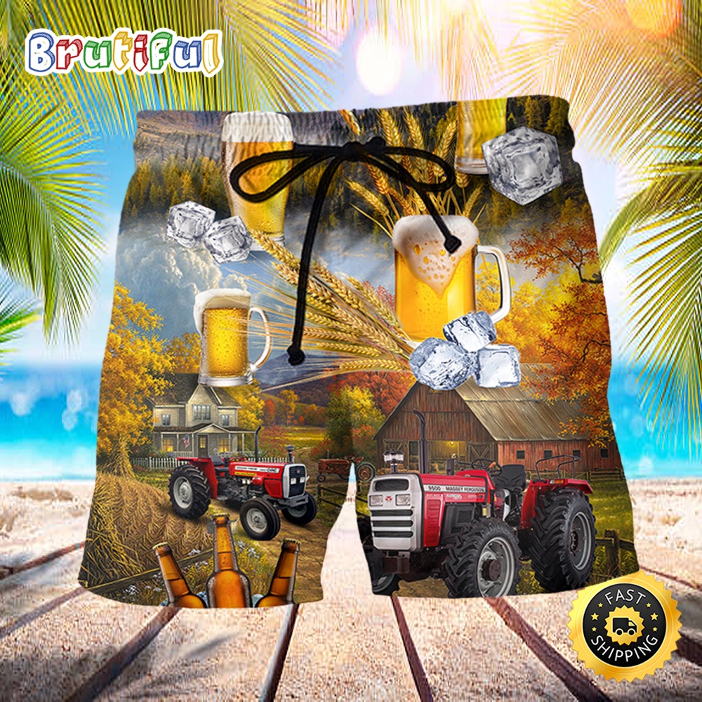 Beer And Tractor Autumn Farm Life Beach Short kvva49