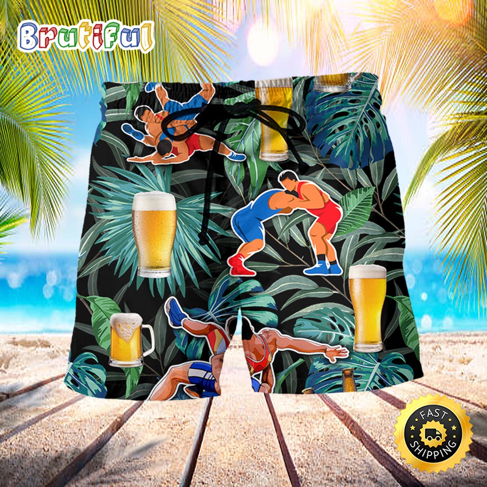 Beer And Wrestling Tropical Pattern Beach Short vc4pgc