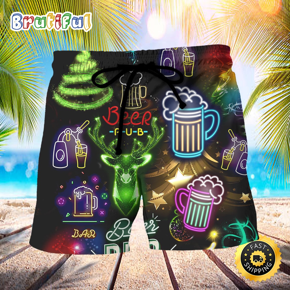 Beer Christmas Neon Art Drinking Beach Short thaimo