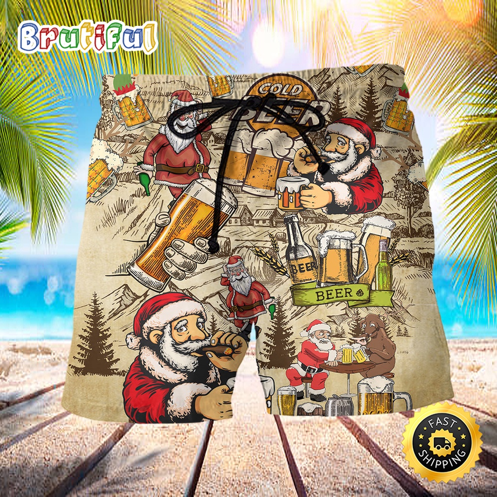 Beer Drinking Beer With Santa Claus Beach Short edjbfs