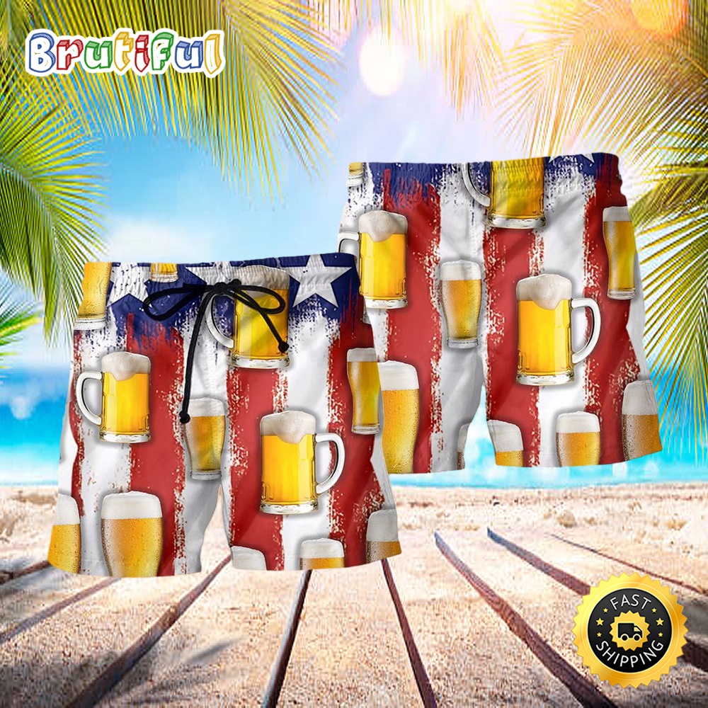 Beer Happy Independence Day America Basic Hawaiian Beach Short cgvwhs