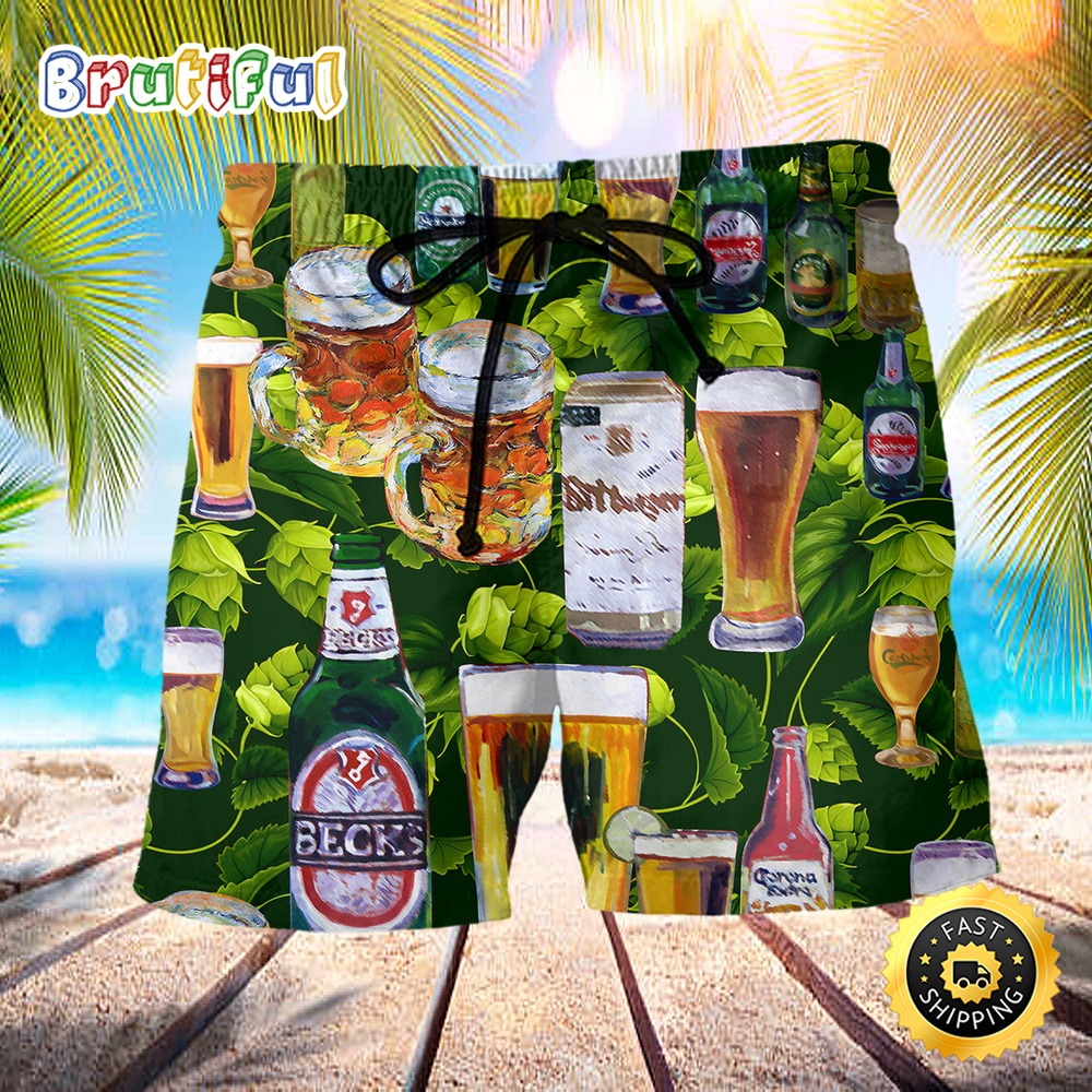 Beer Love It Green Leaves Beach Short qolnua