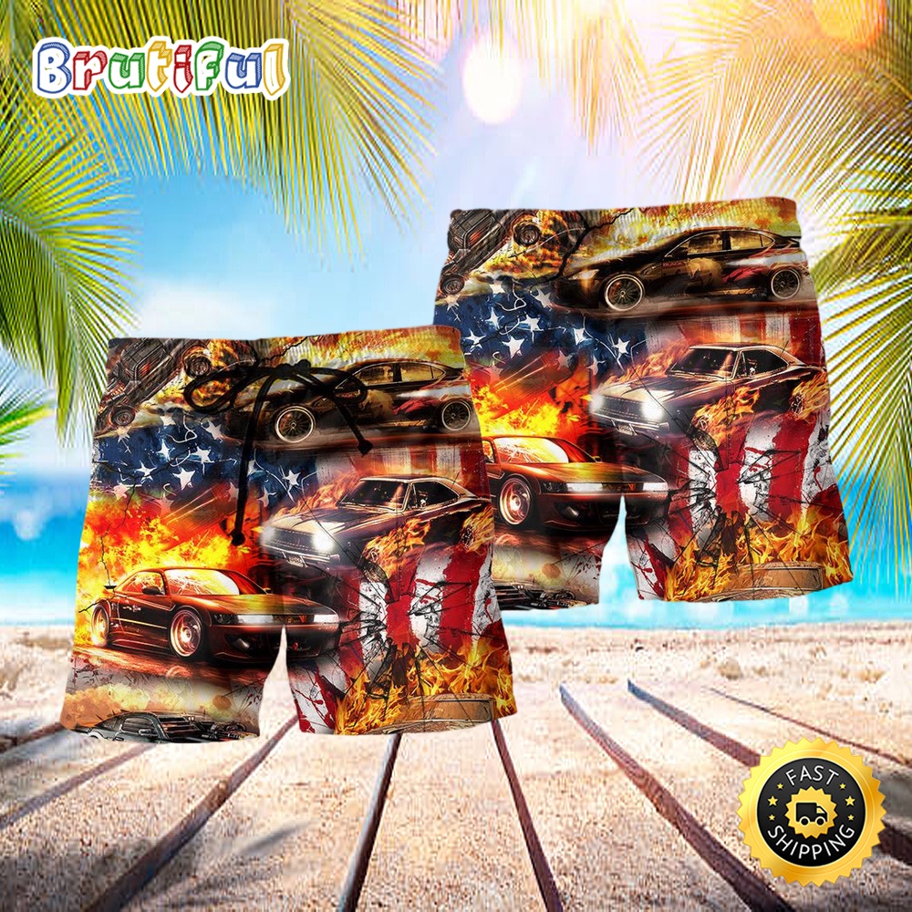 Car Independence Day Fire Hawaiian Beach Short arbilr