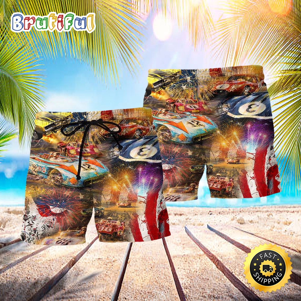 Car Racing Independence Day Hawaiian Beach Short dubyiq