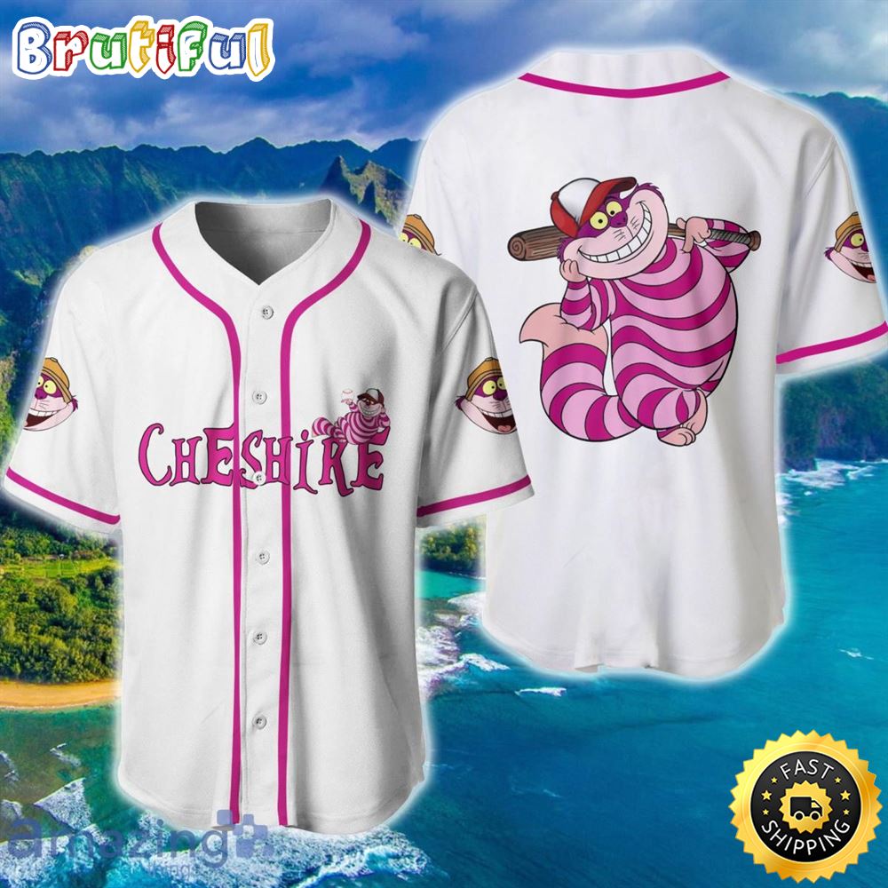 Chesire Cat Alice In Wonderland White Pink Disney Baseball Jersey Shirt wpzpby