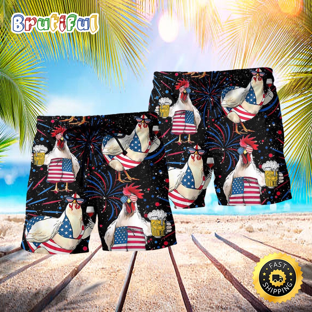 Chicken Independence Day Beer Style Hawaiian Beach Short tgthpg