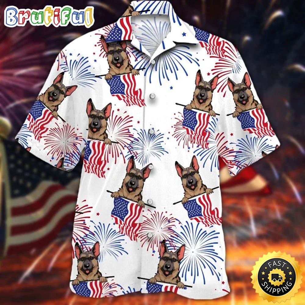 Cool German Shepherd White 4th Of July Hawaiian Shirt zvatrl