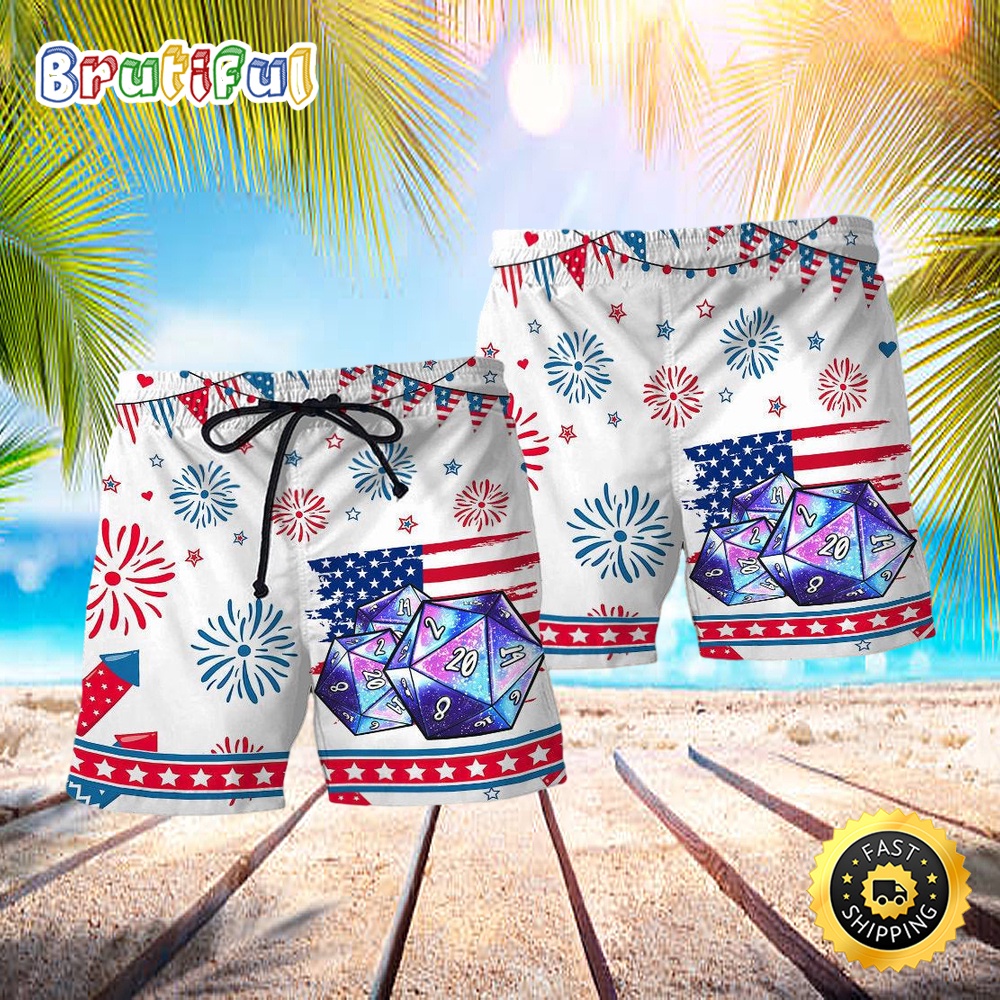 D20 Independence Day Basic Hawaiian Beach Short rgfd90