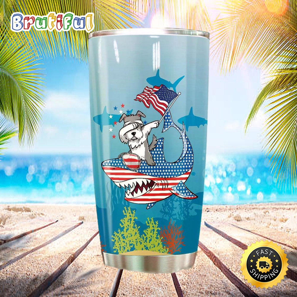 Dabbing Schnauzer Rides Shark Tumbler Independence Day o9vmfx