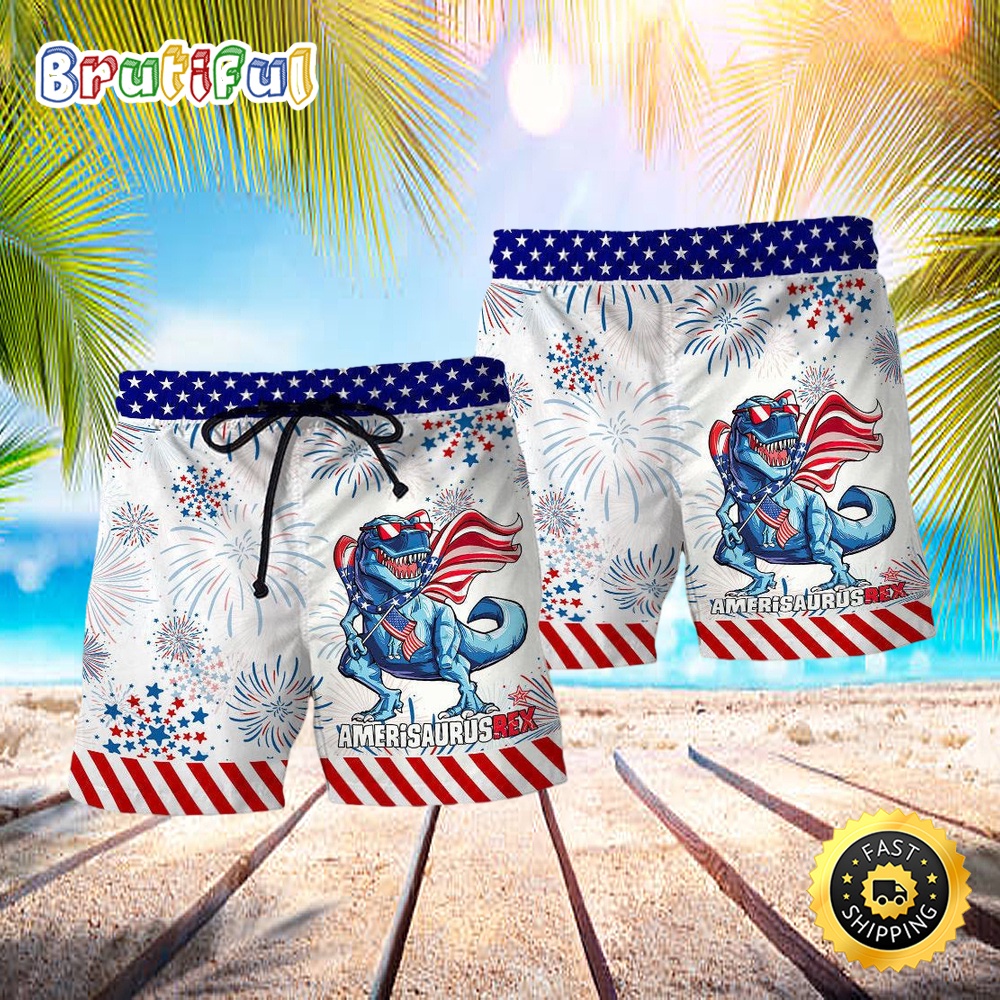 Dinosaur Independence Day Dinosaurus Hawaiian Beach Short xe1dzf