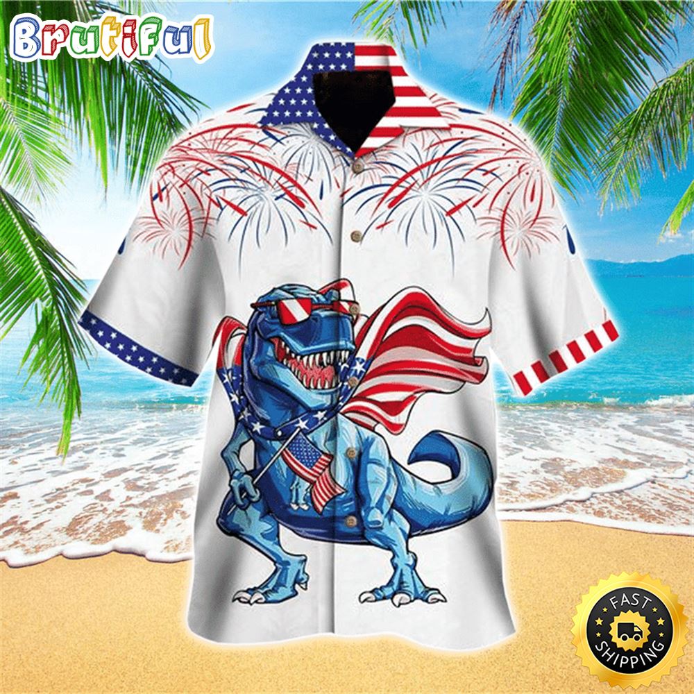 Dinosaurs 4th Of July Apparel Dinosaurs Independence Day Hawaiian Shirt ir1j5w