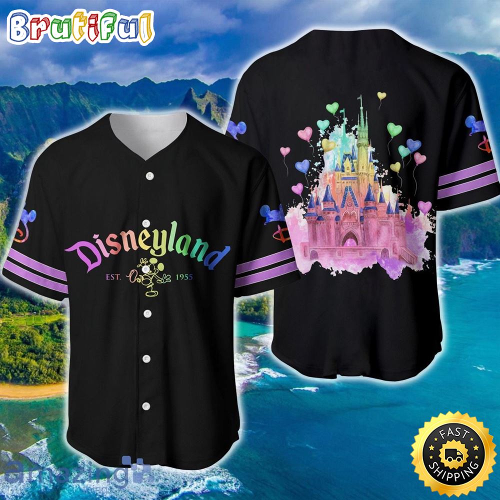 Disneyland Magic Kingdom Rainbow Black Disney Baseball Jersey Shirt jz0ufv