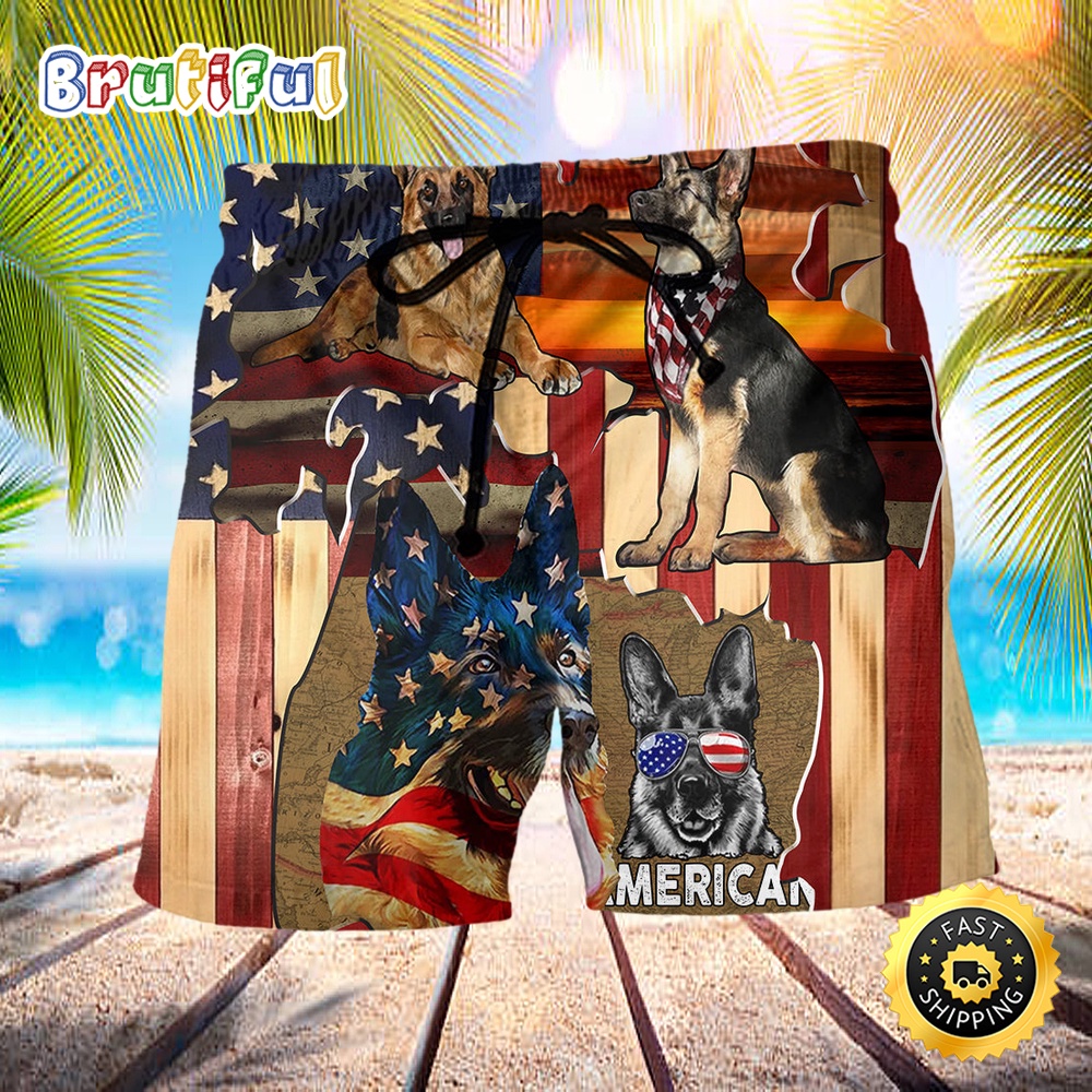 Dog America Protected By German Shepherd Independence Day Beach Short isizym