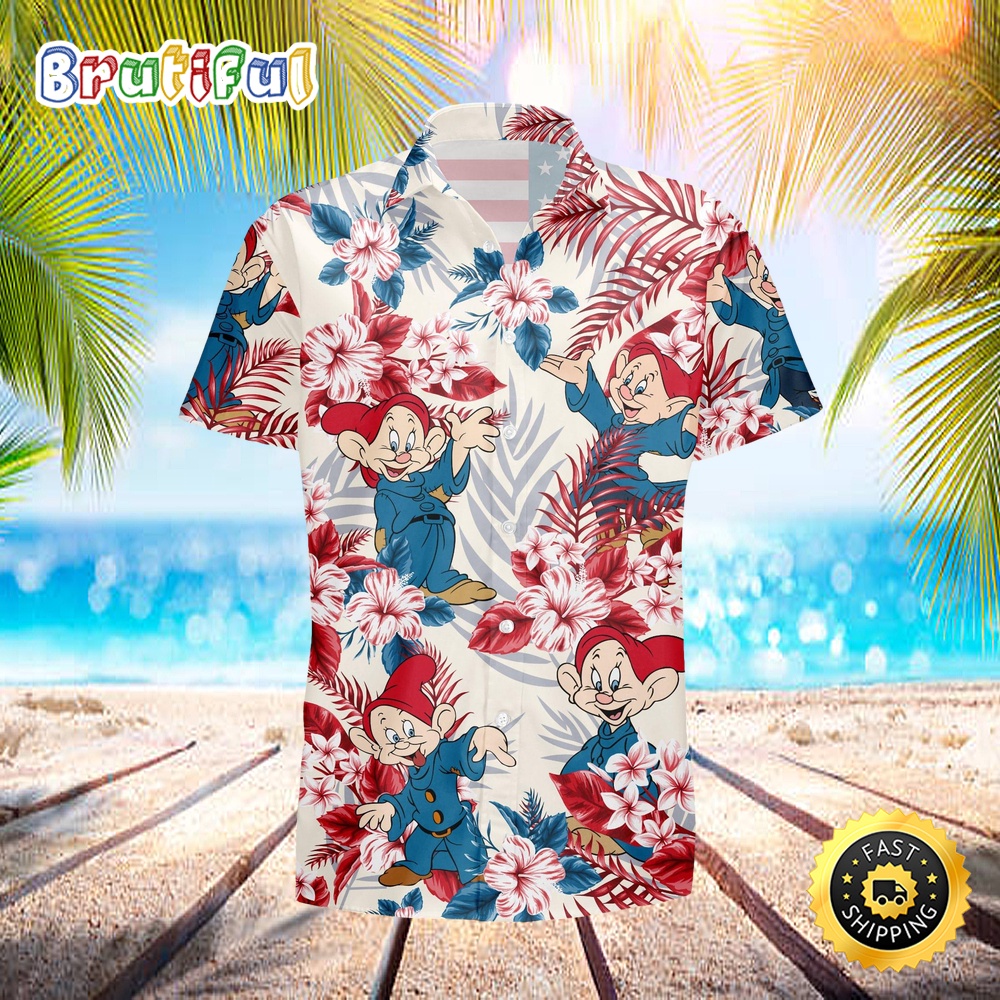 Dopey Dwarf Blue Red 4th July Independence Day Disney Hawaiian Shirt orm4ux