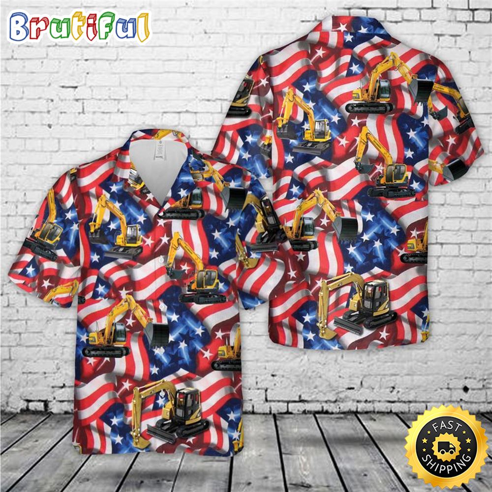 Excavator All Over Printed Shirt 4th Of July Hawaiian Shirt tebsdo