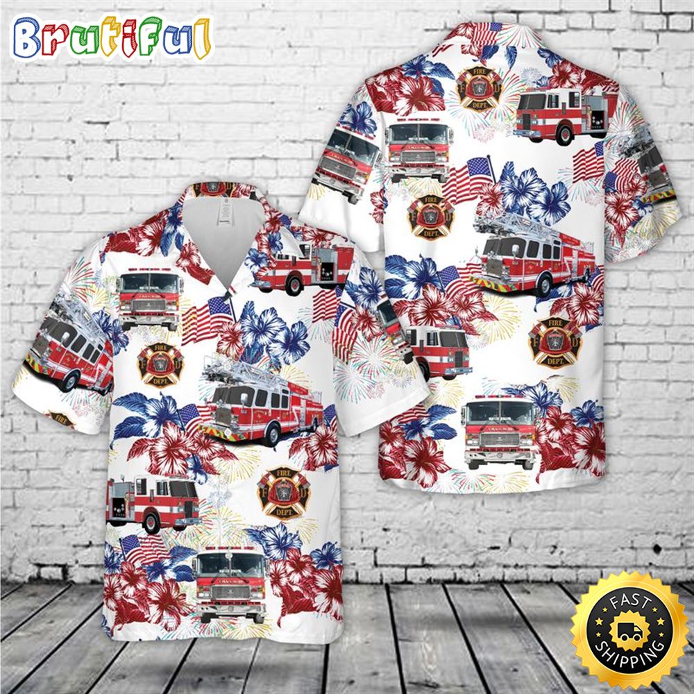 Firefighter Fire Truck 4th Of July Hawaiian Shirt Short Sleeve Hawaiian Shirt For Men dbzt4t