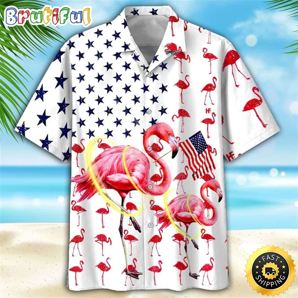 Flag And Flamingo Background Hawaiian Shirt 4th Of July Hawaii Shirt vx79uc