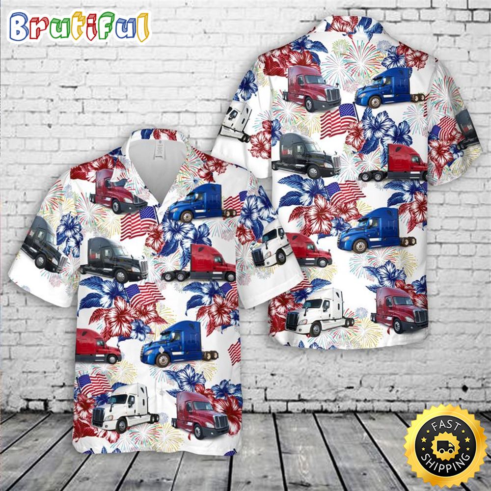 Freightliner Cascadia 4th Of July Hawaiian Shirt tnqnjl