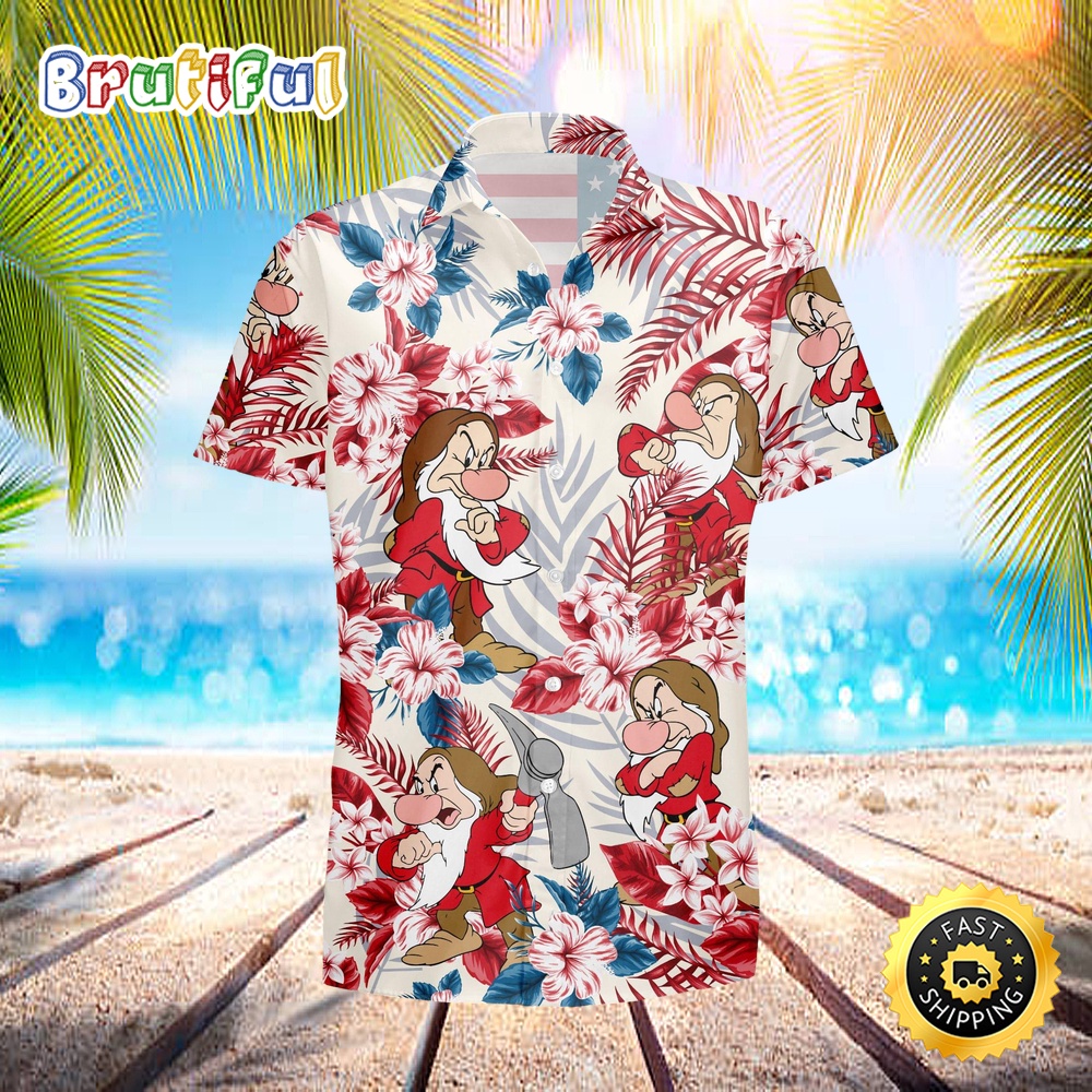 Grumpy Dwarf Blue Red 4th July Independence Day Disney Hawaiian Shirt qmhfje
