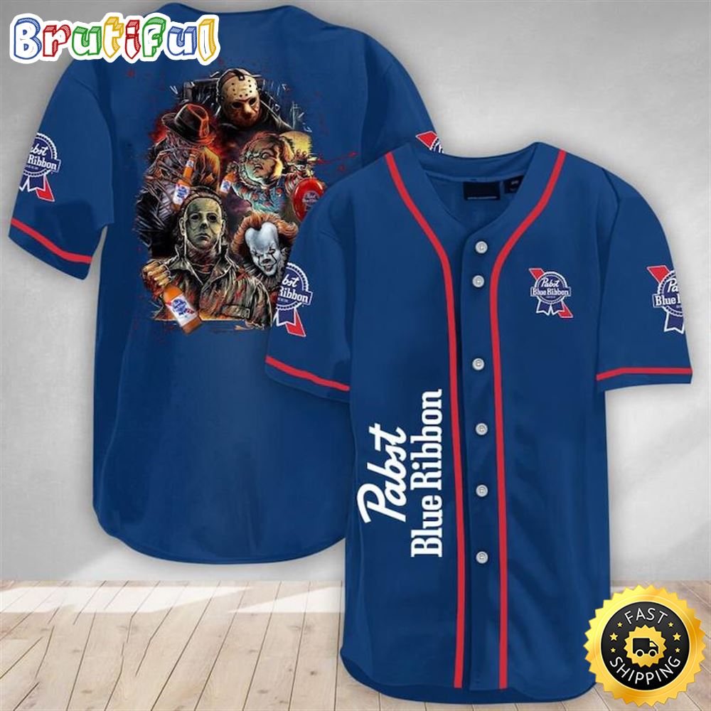 Horror Characters Pabst Blue Ribbon Baseball Jersey hxzxe7