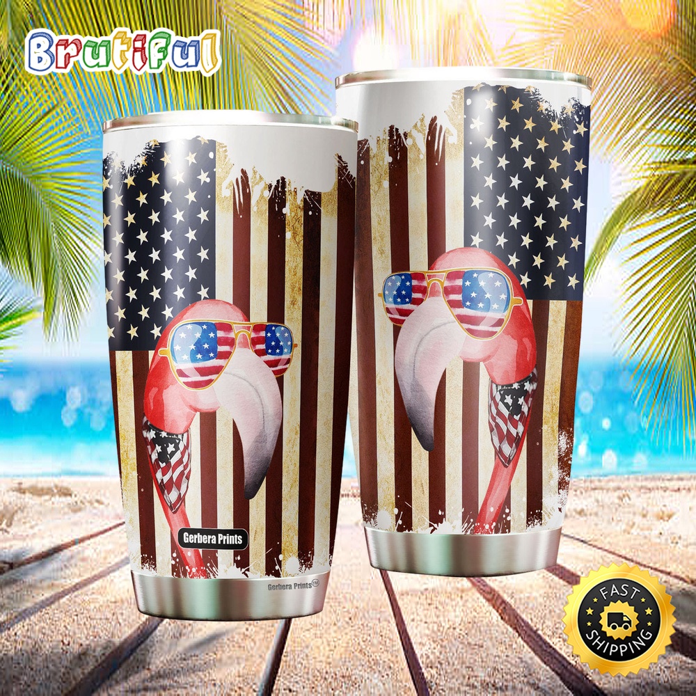 Independence Day 4th of July Flamingo American Flag Stainless Steel Tumbler Cup Travel yxi01l