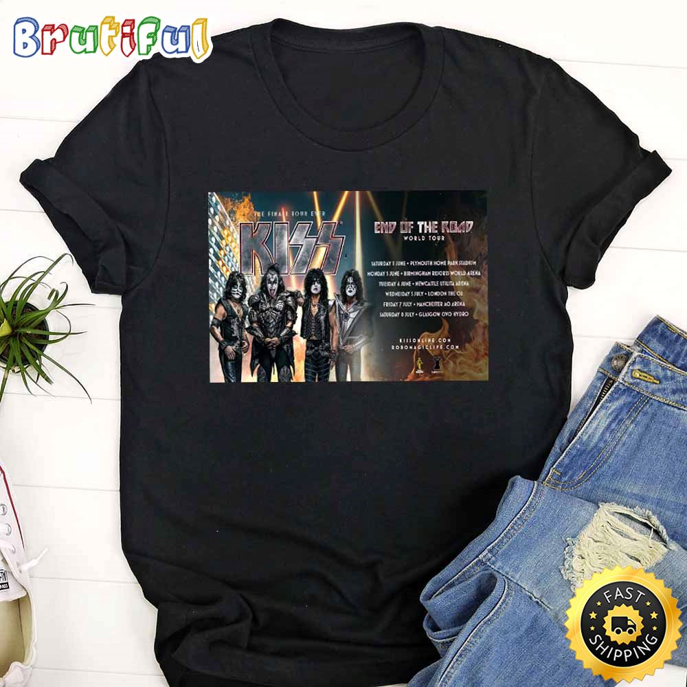Kiss End Of The Road Uk Tour 2023 List Tour Black T Shirt
