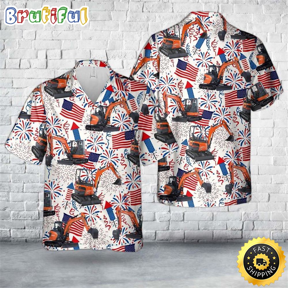 Kubota Excavator 4th Of July Hawaiian Shirt Short Sleeve Hawaiian Shirt For Men lm2r8x