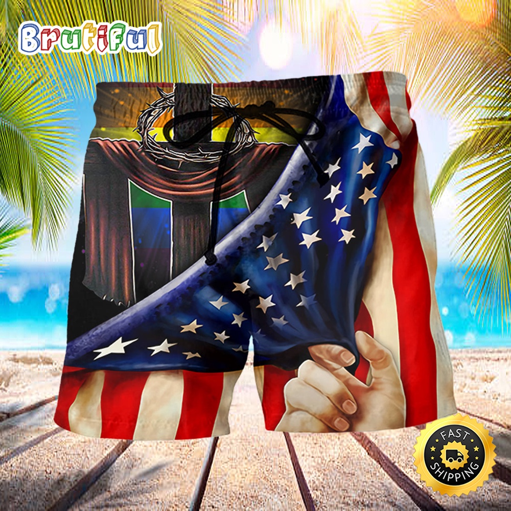 LGBT Independence Day Cross LGBT Flag Lighting Summer Beach Shorts genw9j