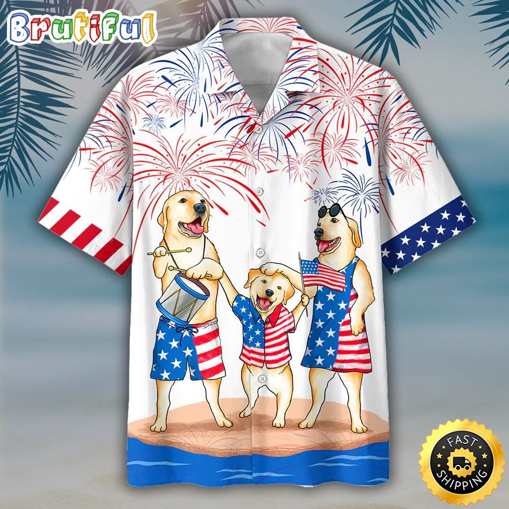 Labrador Family Hawaiian Shirt For Independence Day Funny Dog Hawaii Beach Shirt Cool 4th Of July Present uuajpz