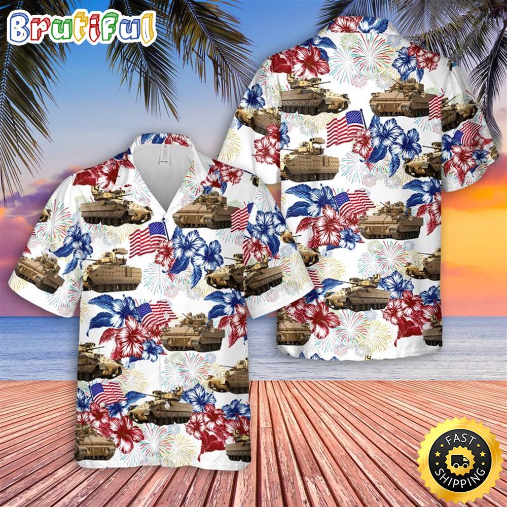 M2 Bradley Fighting Vehicle 4th Of July Hawaiian Shirt Patriotic Hawaiian Shirt For Men phfj96