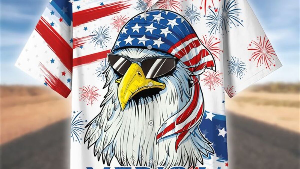 Men's Patriotic Hawaiian Shirt - USA Flag & Eagle Print, Cotton Rayon Blend, 4XL (Regal Eagle Blue) - View #11
