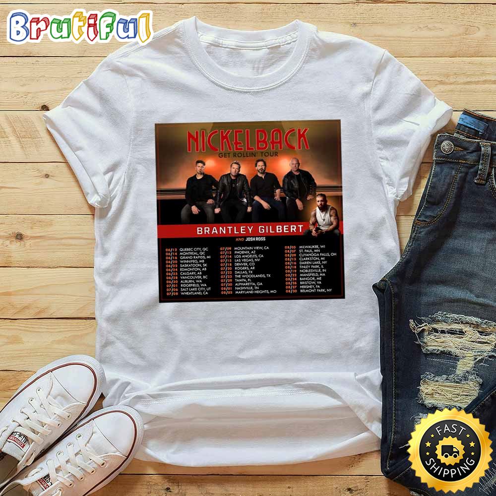 Nickelback Get Rollin Tour 2023 List Tour White T Shirt pyp4pf