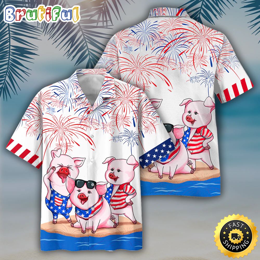 Pig 4th Of July Hawaiian Shirt Men s Usa Patriotic Hawaiian Shirt Patriotic Aloha Shirts uvl05y