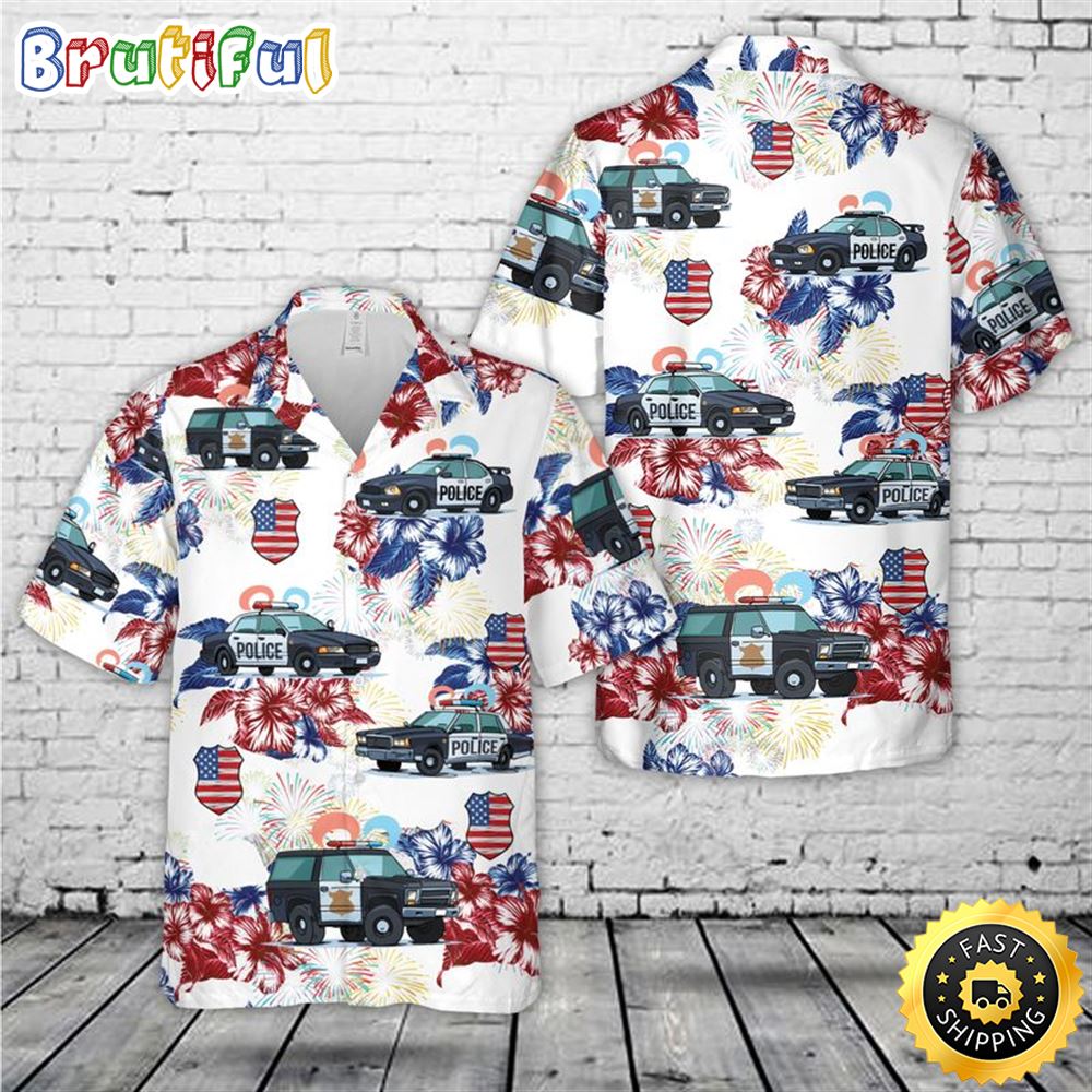 Police Truck Hawaiian Shirt 4th Of July Hawaiian Shirt Short Sleeve Hawaiian Shirt For Men khirjr