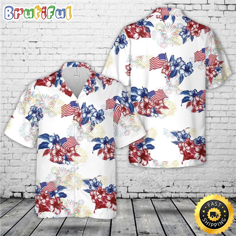 Red White And Blue 4th Of July Hawaiian Shirt juaeun