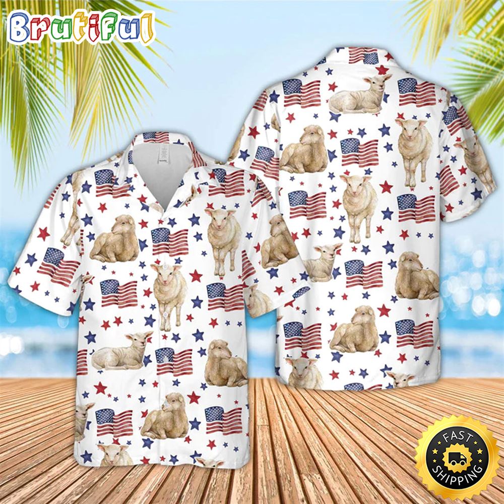 Sheep American Flag Pattern Hawaiian Shirt Funny Sheep Hawaiian Shirt 4th Of July Hawaiian Shirt blm97i