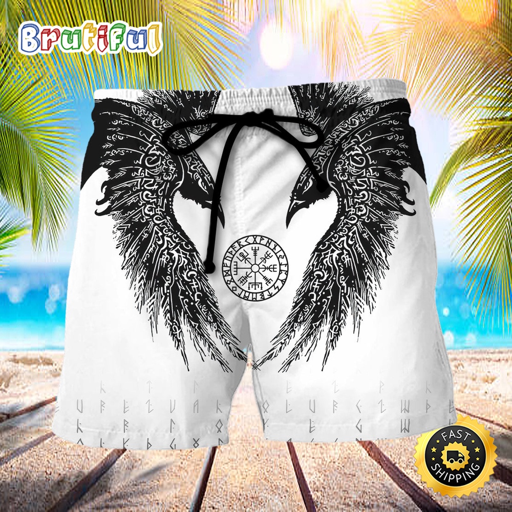 Viking Black Runic Raven Scandinavian Summer Beach Short ajnajd