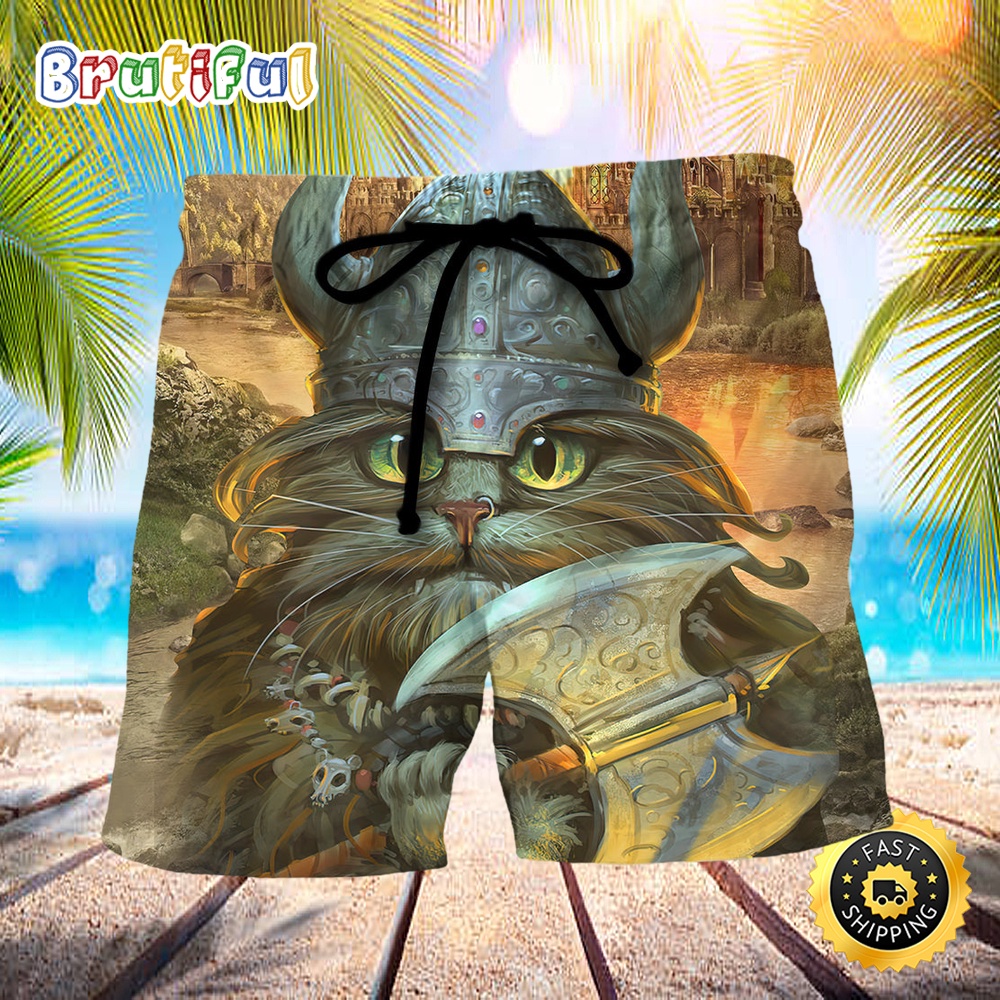 Viking Cat Hagar The Hairy Came To Purr And Pillage Summer Beach Short jyeguf