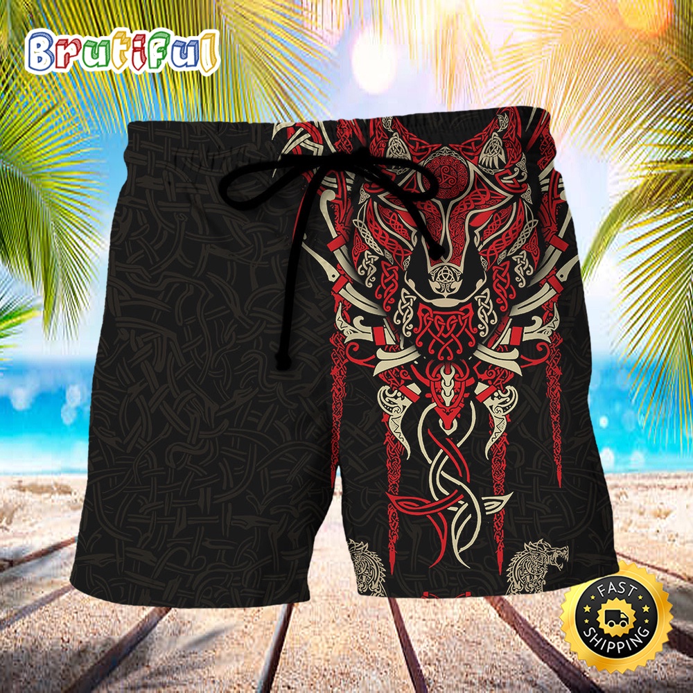 Viking Fenrir Wolf Head Norse Celtic Summer Beach Short liplvu