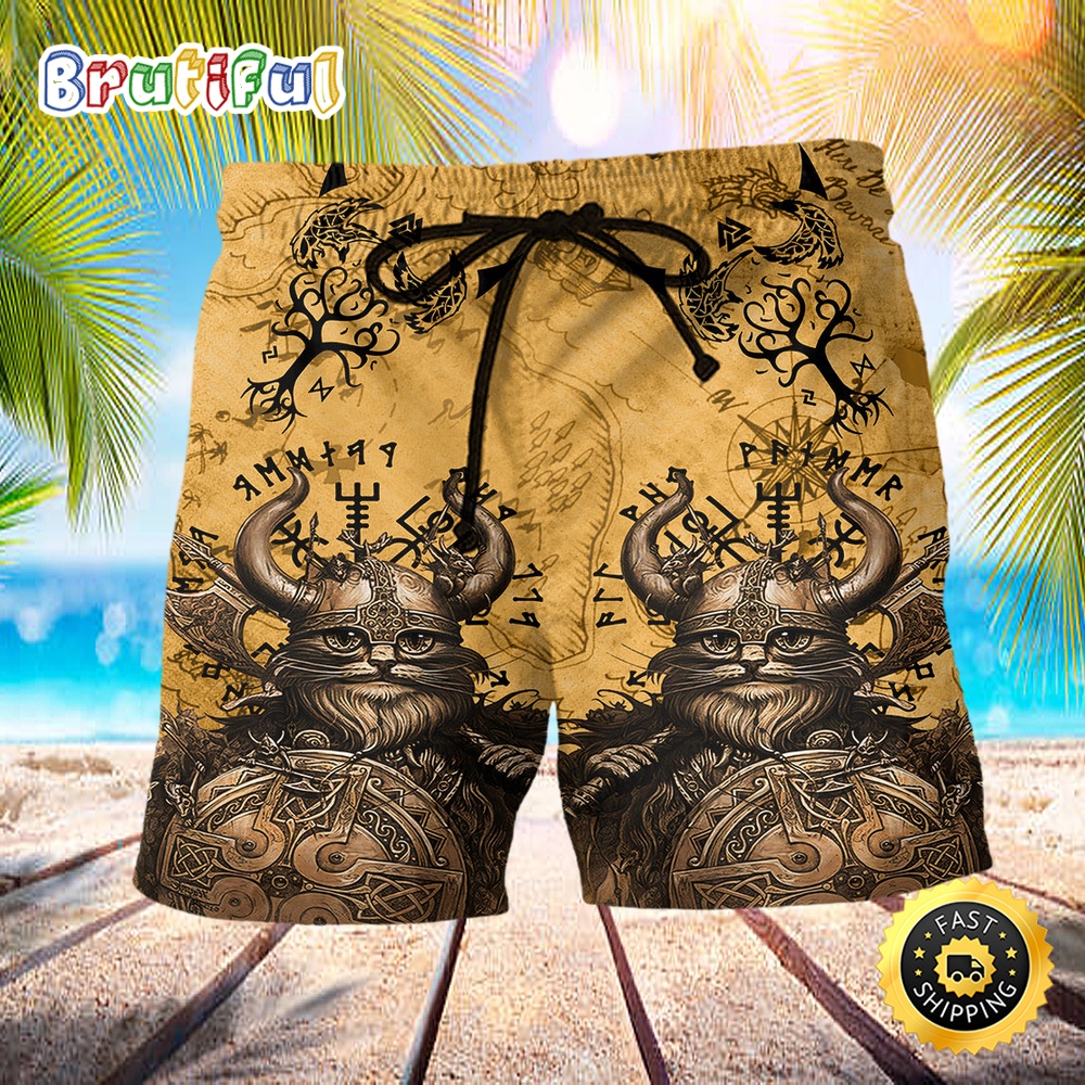 Viking Good Meows Go To Heaven Bad Meows Go To Valhalla Summer Beach Short mzcn5f