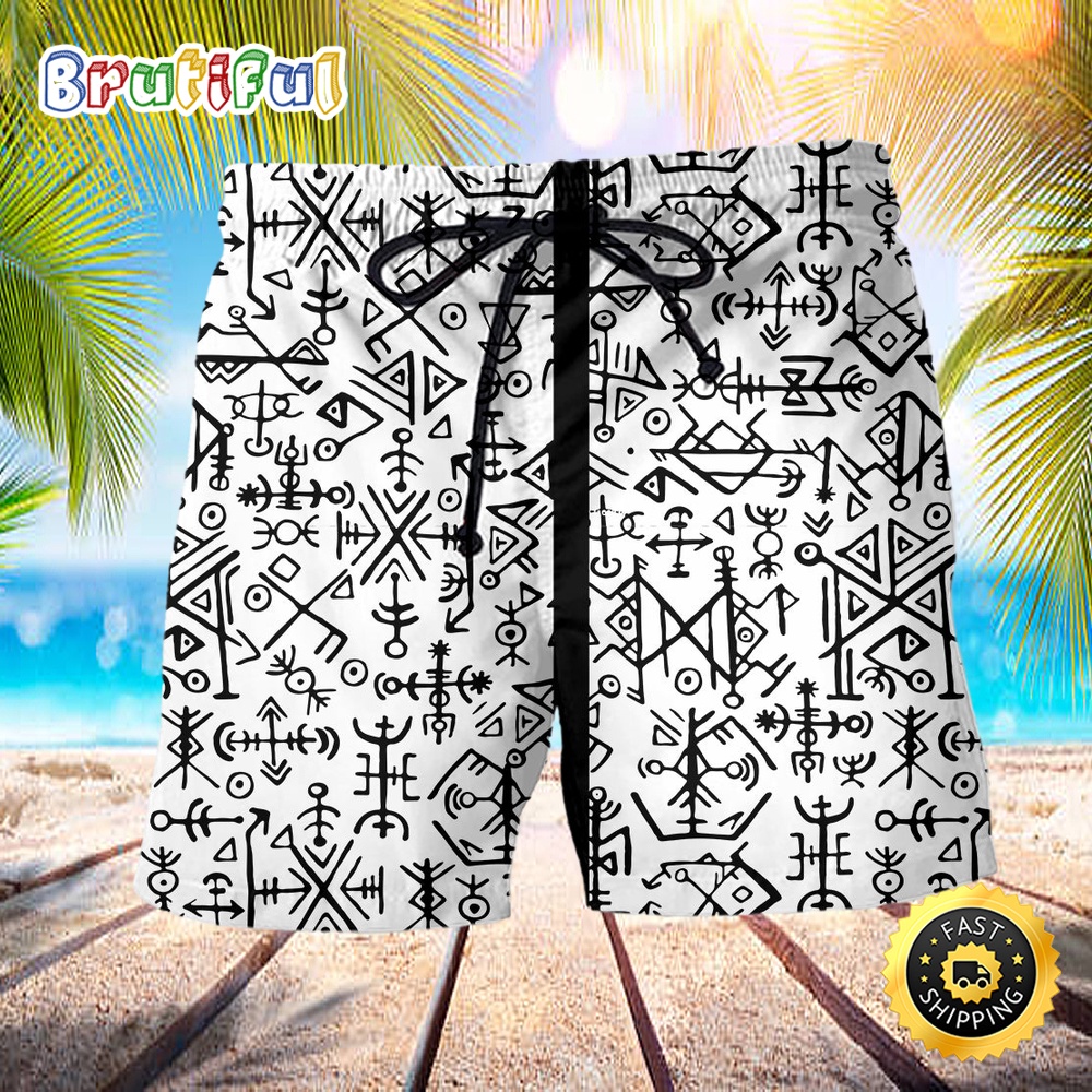 Viking Victory Life Black And White Style Summer Beach Short zlex5e