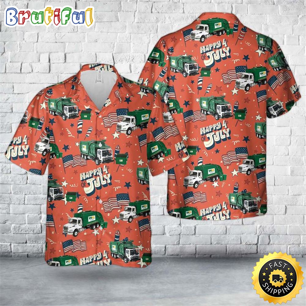 Waste Management Garbage Truck 4th Of July Hawaiian Shirt qgjvh9
