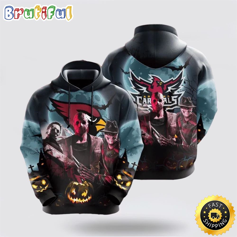 Arizona Cardinals Friday The 13th Halloween All Over Print 3D Casual Unisex Hoodie 1 jbtngu