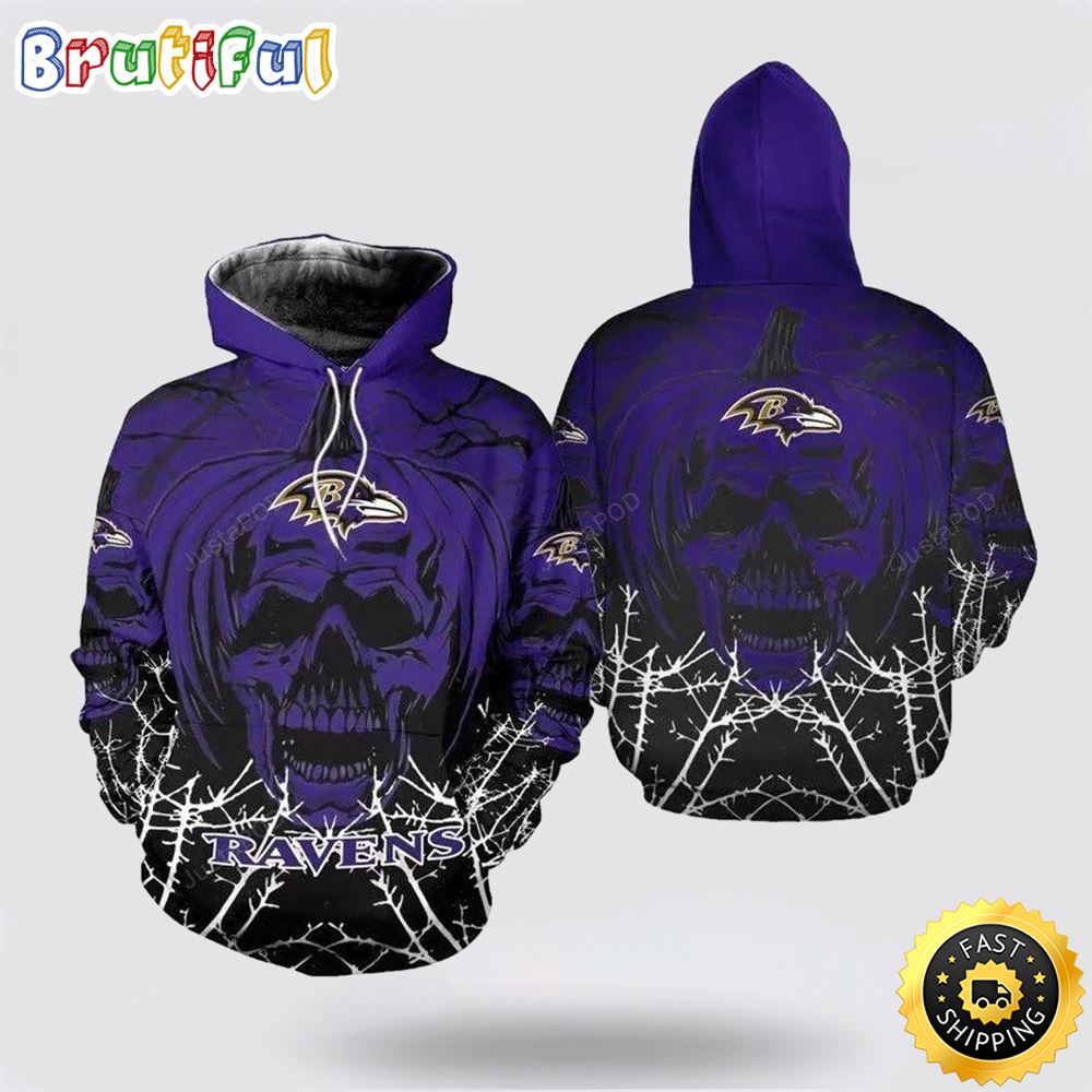 Baltimore Ravens Halloween Pumpkin Skull Print 3D Hoodie Zip Hoodie 1 rm7lul