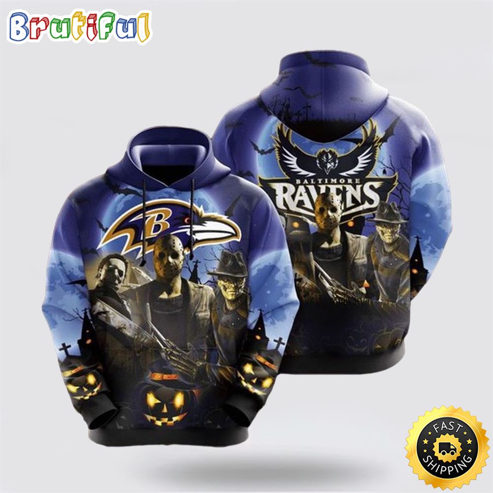 Baltimore Ravens Logo Jason Voorhees Friday The 13th Halloween 3D Hoodie All Over Print 1 sldbwh