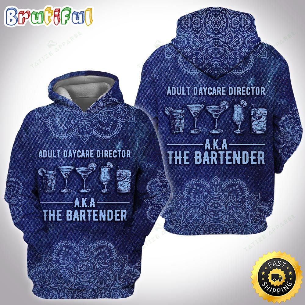 Bartender Adult Daycare Director Aka The Bartender Mandala Blue Hoodie Bartender Hoodie 1 qrgefk